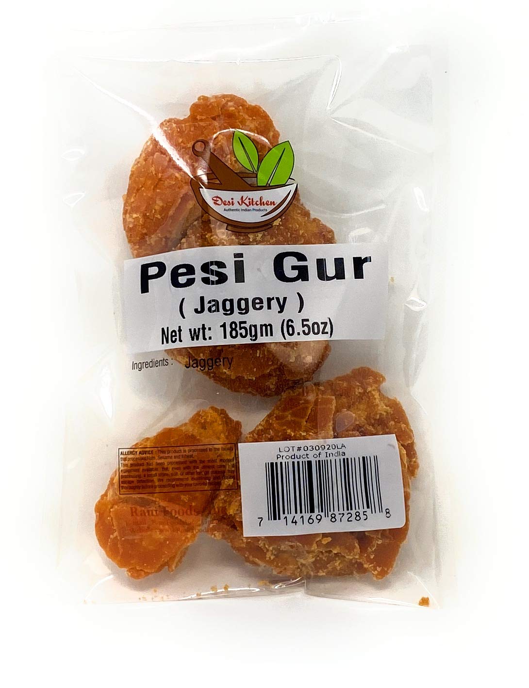 Desi Kitchen Pesi Gur (Jaggery) All Natural | Vegan | 185gm (6.5oz) By Rani Foods Inc