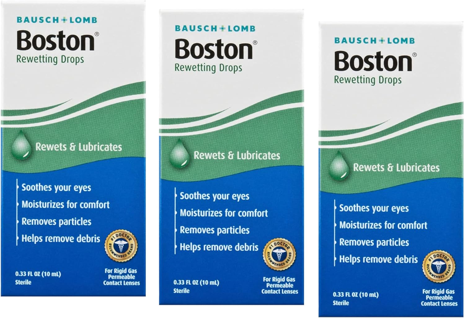 Bausch+Lomb Rewetting Drops for Rigid Gas Permeable Contact Lenses, 1/3-Ounce Bottles (Pack of 3)
