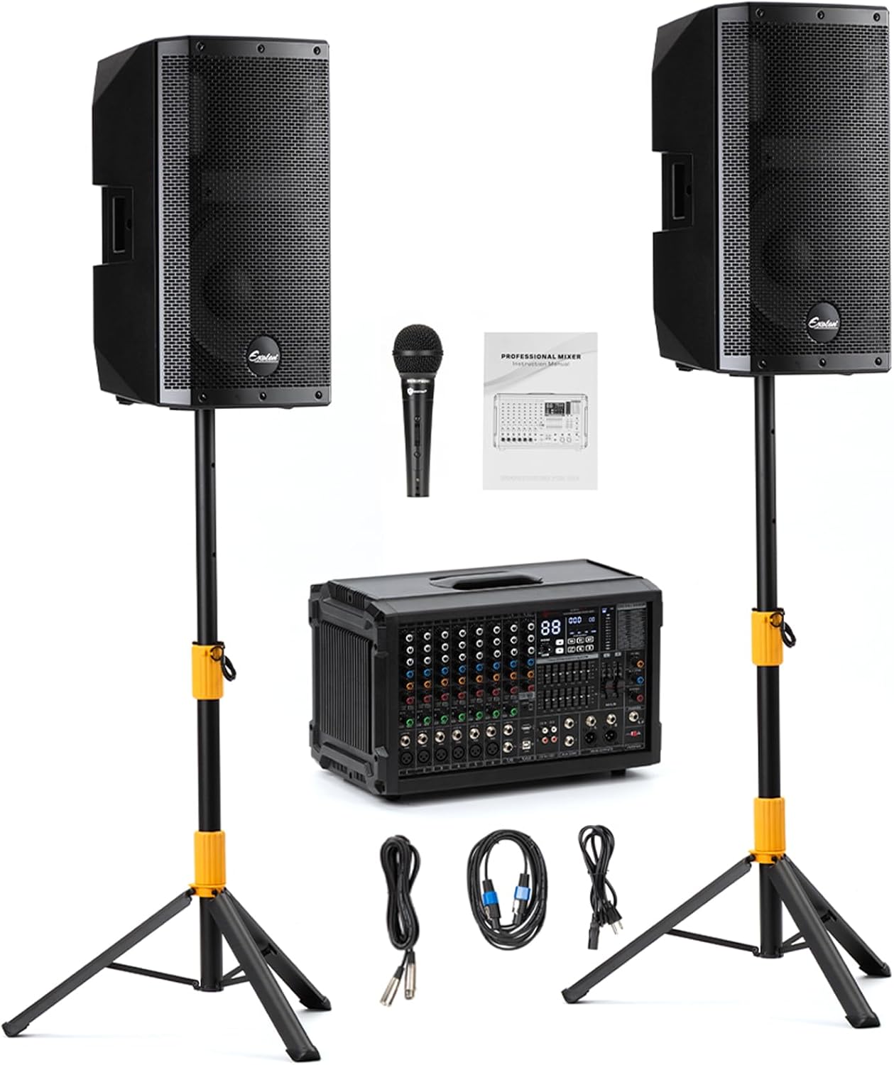 EXOTON MX-P12 PA System with 2x12 Speakers, 10-Channel Mixer & Mic |Professional High-Powered Bluetooth PA System for Weddings, Concerts, Large Parties