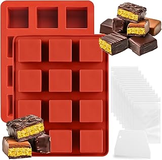 Mity rain Chocolate Bar Mold Deep, Silicone Dubai Chocolate Bar Pistachio Molds with Bags Scraper, Square Fix Chocolate Bar Dubai Candy Bar Mold for Filling Knafeh Pistachio Cream（2pc）