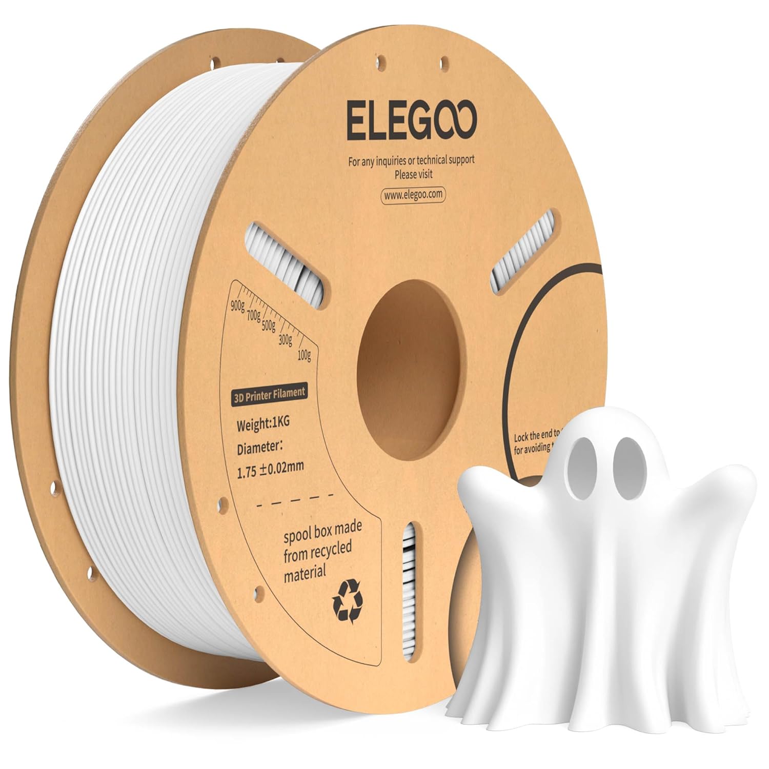 ELEGOO PLA+ Filament 1.75mm White 1KG, PLA Plus Tougher and Stronger 3D Printer Filament, Dimensional Accuracy +/- 0.02mm, 1kg Cardboard Spool(2.2lbs) Fits for Most FDM 3D Printers