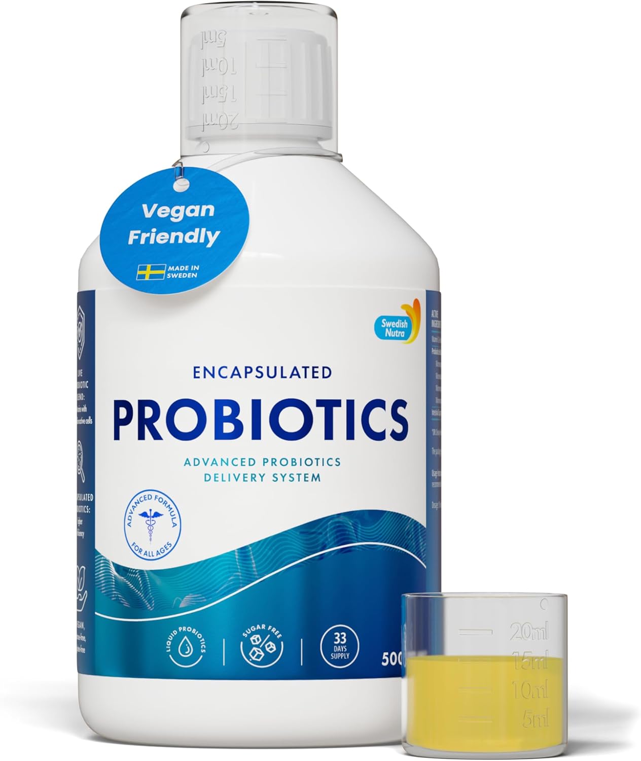 Swedish Nutra - Probiotics - Pack of 500 ml, 33 Day Supply of Probiotic Supplements I 100% Natural Lemon Flavour | Vegan and Gluten-Free