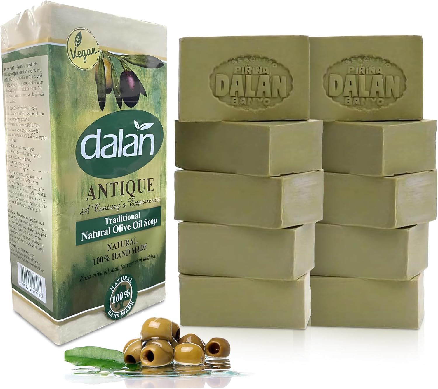 10x 180g Bar Natural 100% Pure Olive Oil Soap Dalan Turkish Bath Handmade Turkey - handmade soap, bath soap, bars of soap, vegan, olive oil soap bar, organic soap bar, bars multipack