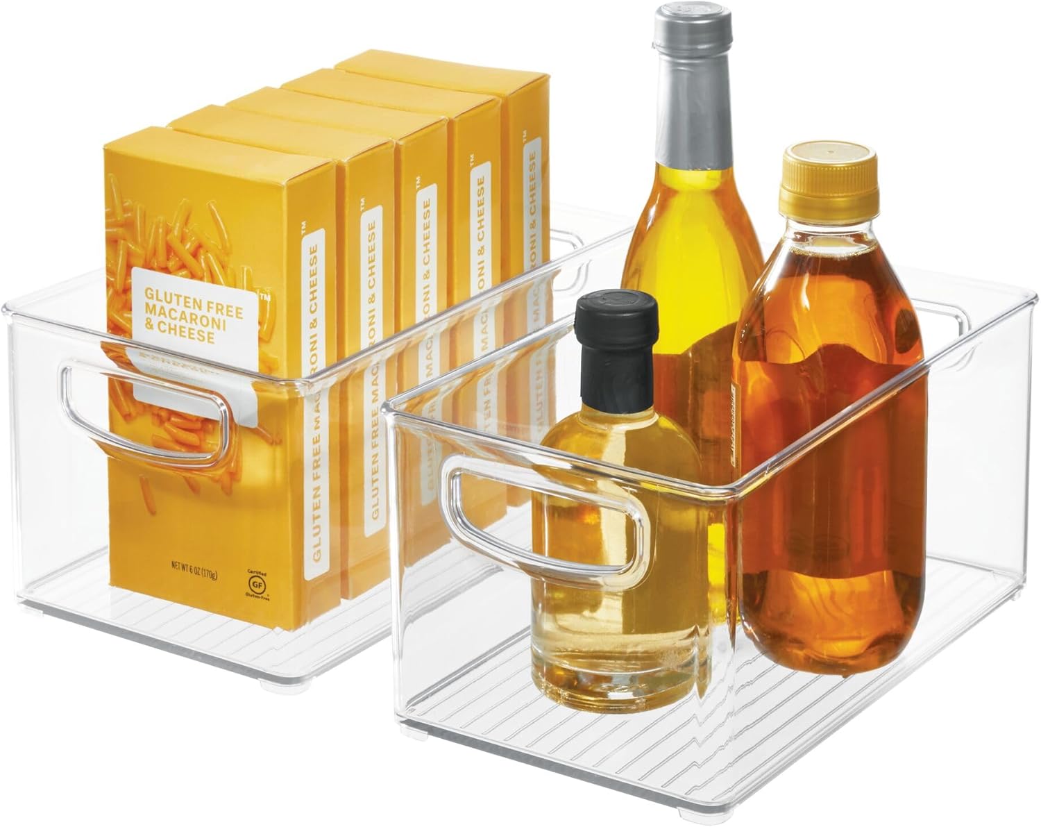 iDesign Plastic Stackable Pantry Bin - Organizer Bin with Handles for Cabinets or Fridge - Set of 2 - Clear