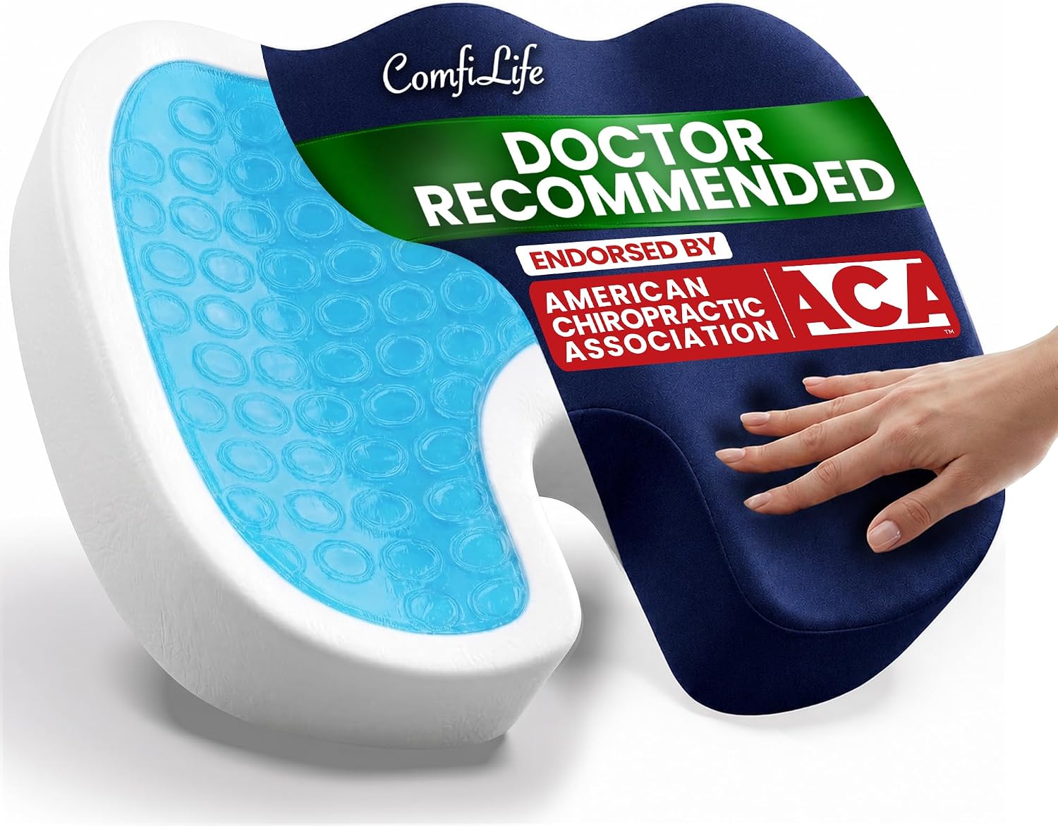ComfiLife Doctor Recommended Seat Cushion - Premium Gel & Memory Foam Office Chair, Car Seat, Lifting Cushion - Chair Cushions for Back & Sciatica Relief - Seat Cushions for Office & Desk (Navy)