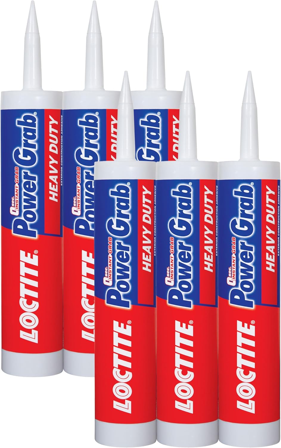 Loctite Power Grab Express Heavy Duty Construction Adhesive, 9 fl oz Cartridge, 6 Pack - Versatile Construction Glue for Wood, Wall, Tile, Foam Board & More