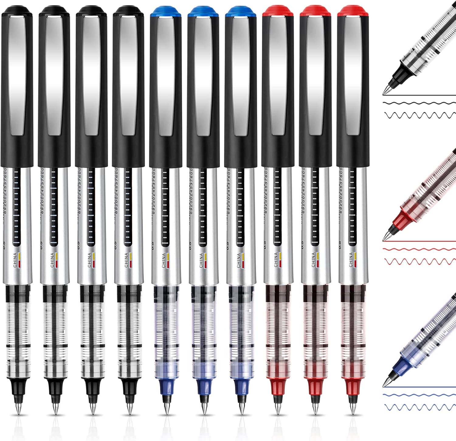 Rollerball Pens, 10 Pack Liquid Ink Rollerball Pens, 0.5mm Gel Pens, Quick-Drying Ballpoint Pens Writing Pens Ink Pen for Kid Adult Writing School, Work, Home Office Supplies (Multicolor)