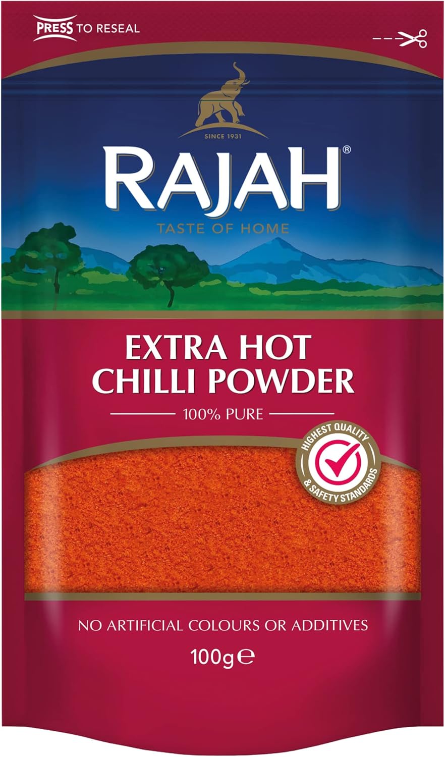 Rajah Spices Extra Hot Chilli Powder 1KG | Chilli Powder | Chili Powder | Spicy Chili | Spicey Chilli | Indian Curry | Chilli Madras | Chilli Powder | (1kg)