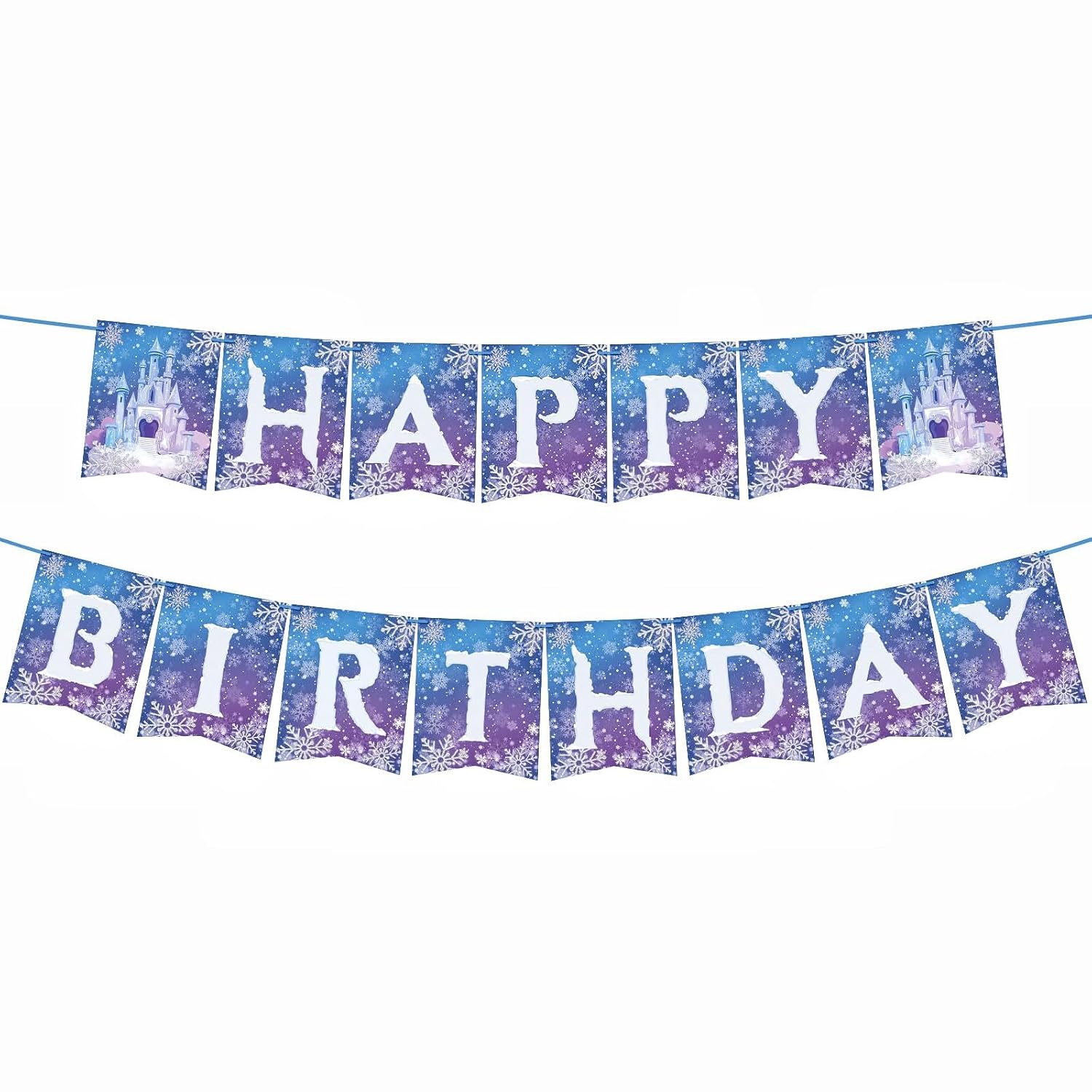 Frozen Snowflake Birthday Party Banner Frozen Party Decorations Winter Snowflake Happy Birthday Banners for Winter Wonderland Christmas Party Supplies Baby Shower Decorations(Blue Snowflake)