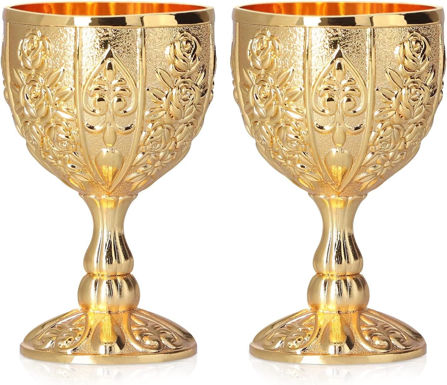 2Pcs Gold Goblet, Vintage Metal Embossed Wine Cup Hand-Made Goblet Embossed Wine Liqueur Cup Shot Glass for Kitchen, Home, Bar(Gold)