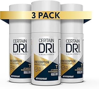 Certain Dri Prescription Strength Clinical Antiperspirant Roll-On, Hyperhidrosis Treatment for Men & Women, Long-Lasting 72hr Protection, Effective Sweat Control, Fragrance Free, 1.2 Fl oz, 3 Pack