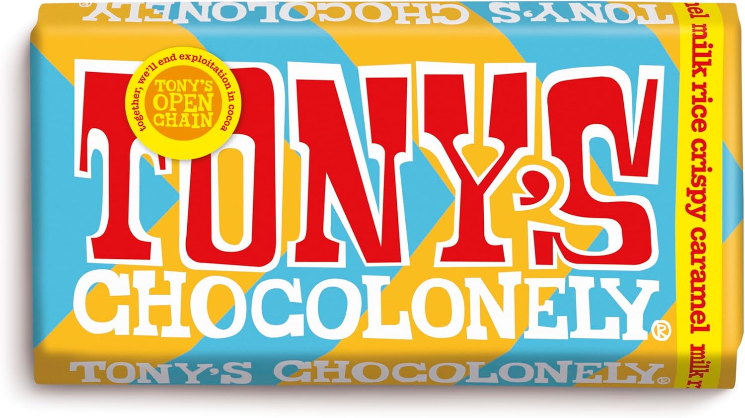 Tony's Chocolonely Milk Chocolate Rice Crispy Caramel Bar - 180g, Milk Chocolate, Gift, Vegetarian - Belgian Fairtrade Chocolate