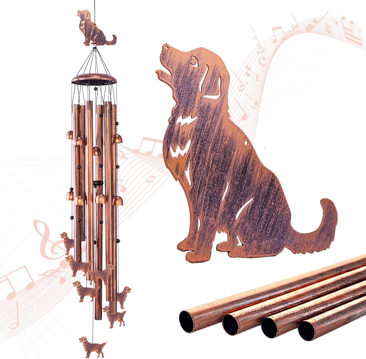 Extra Large Golden Retriever Wind Chimes Outdoor Dog Gifts for Women Mom Men Dad Birthday Gardening Gifts Metal WindChimes for Outside/Indoors, Patio, Lawn, Yard, Home Decor, Garden Decorations