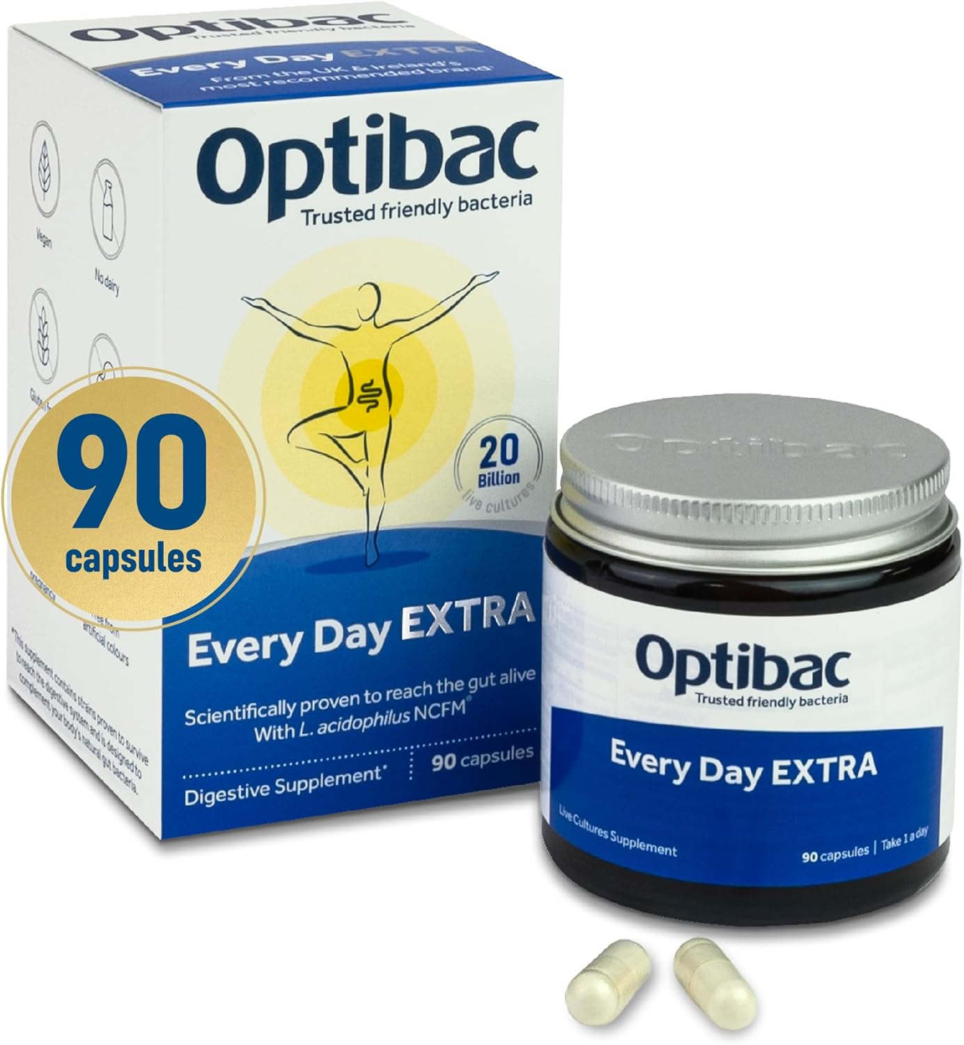 OptiBac For Every Day EXTRA - Vegan 20 Billion CFU Multi-Strain - 90 Capsules