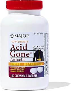 Major Pharmaceuticals Acid Gone Antacid Generic for Gaviscon Extra Strength Chewable Tablets, 100 Count Per Bottle (3 Pack)