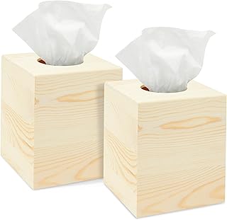Juvale Unfinished Wood Tissue Box Cover for Arts and Crafts, Home Decor (5 x 5.5 in, 2 Pack)