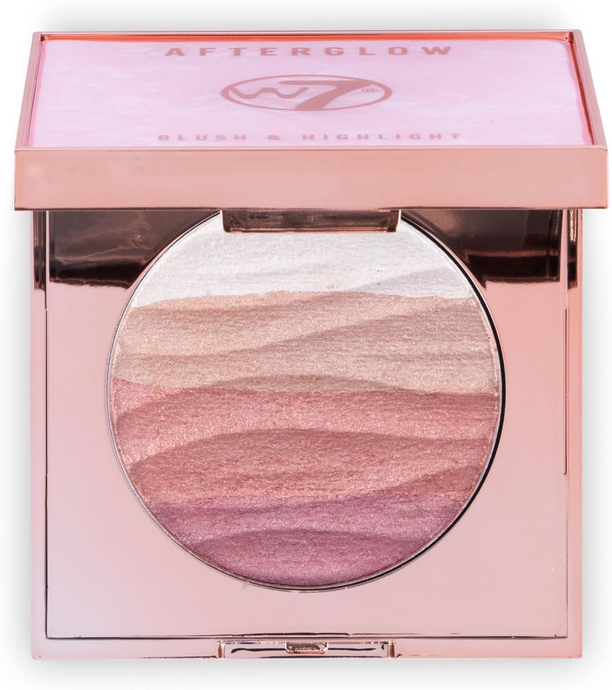 W7 Afterglow Blusher & Highlight Compact - Pink & Gold Glowing Pressed Powder Compact