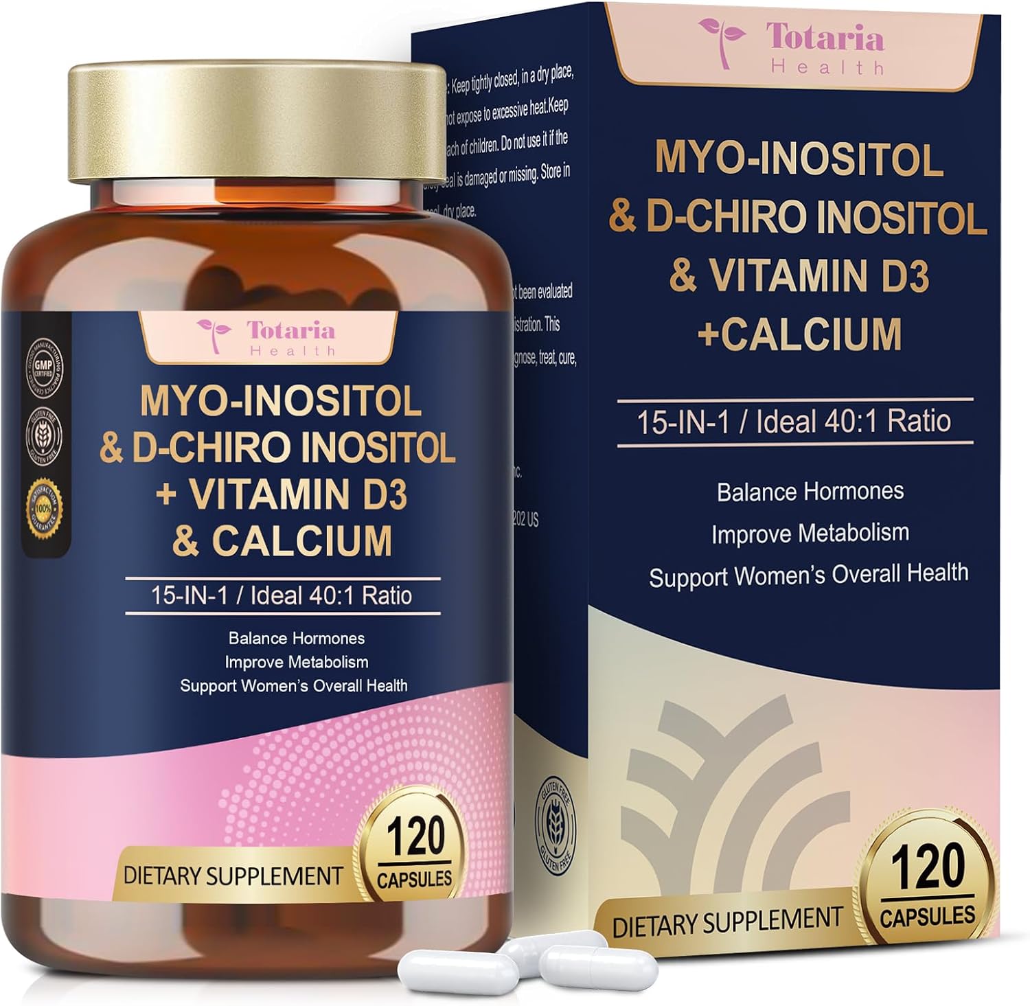 15-in-1 Myo-Inositol & D-Chiro Inositol for Women, 2050 mg Inositol Supplement w/DIM, Berberine, MTHF, Vitamin D, Clinically 40:1 Ratio, for Hormone Balance, Ovarian Function, 120 Capsules