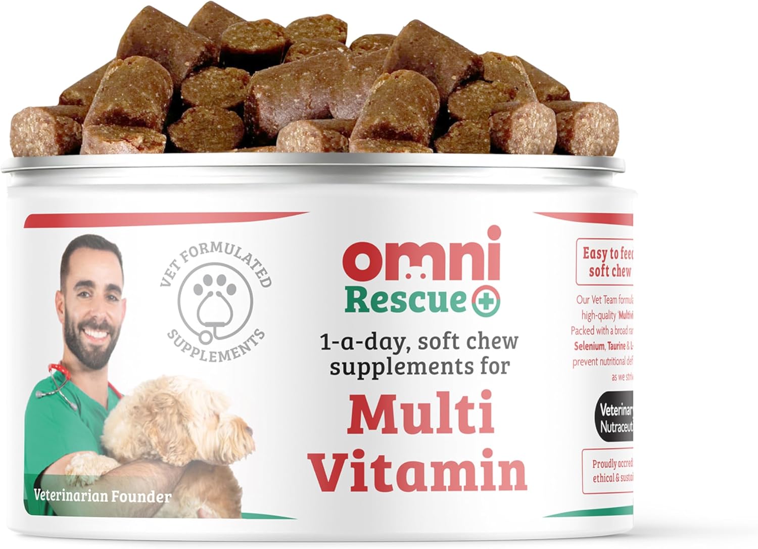 Omni Dog Supplements - Dragons’ Den Winners One-a-Day Multi-Vitamin Dog Chews, Supplement Home Cooked Diet, Nutrients and Vitamins to Prevent Nutritional Deficiencies, 30 Servings Medium 15-30 Kg