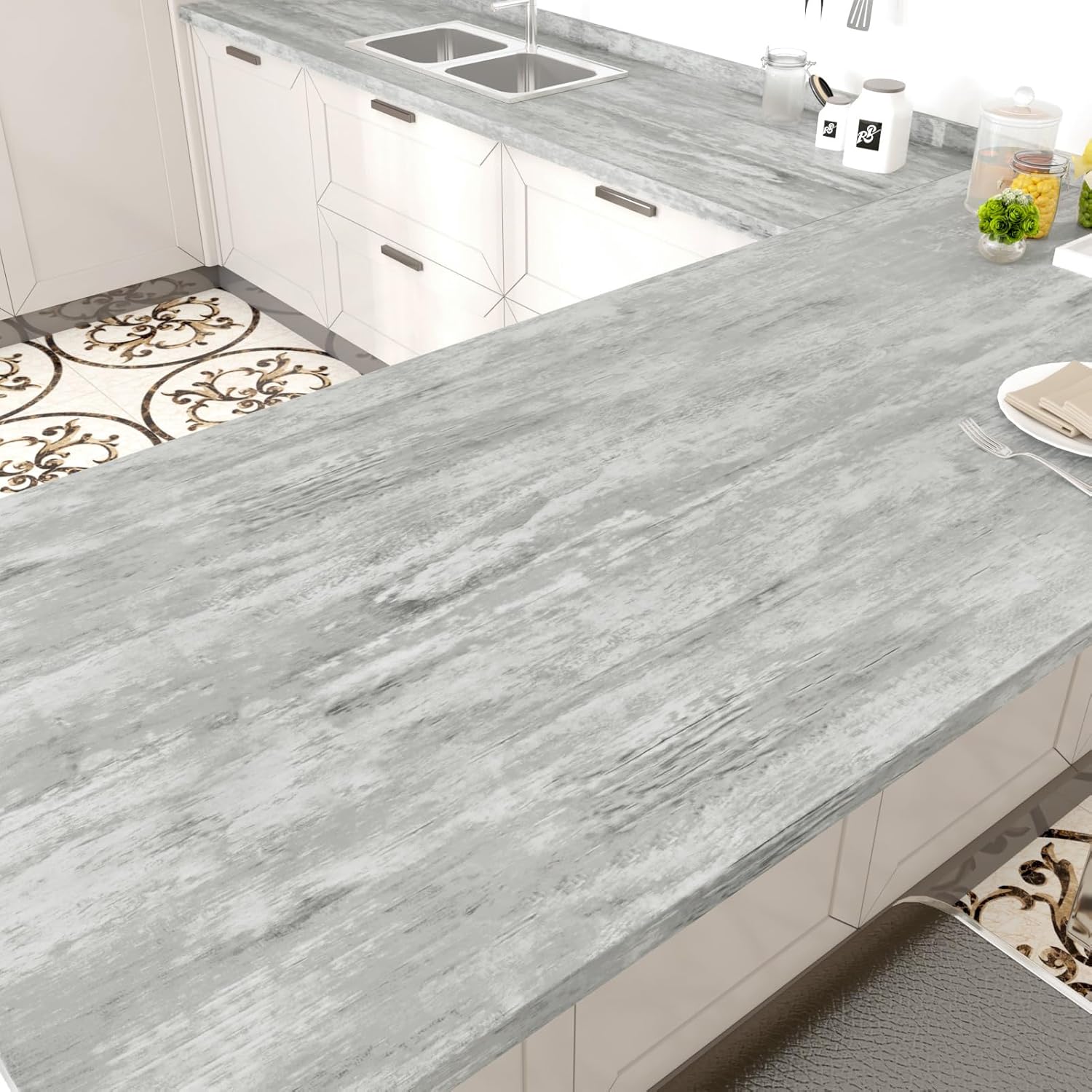 WESTICK Grey Wood Contact Paper Peel and Stick Countertops Gray Wood Wallpaper Self Adhesive Waterproof Wood Grain Contact Paper for Countertop Table Kitchen Cabinets Walls 15.8" x 78"