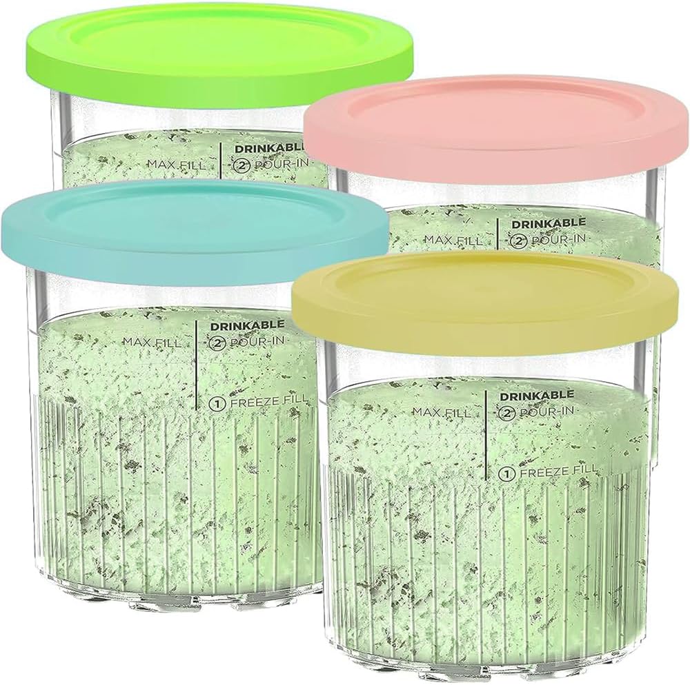 for Ninja CREAMi Deluxe Tubs 4 Pack with Color Lids, Replacement Pint Containers Pots for Ninja Creamy NC501UK NC501 NC500 Series Ice Cream Maker, BPA-Free & Dishwasher Safe (Blue/Pink/Lime/Yellow)