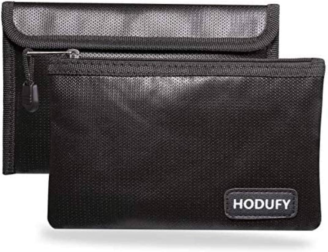 Small Fireproof Bag, Hodufy 5 x 8 inches Non-Itchy Fireproof Money Bag, Fireproof Cash Pouch, Bank Fireproof Bag Set for Valuables - Car Keys, Passport, Bank Deposit (2-Pack)