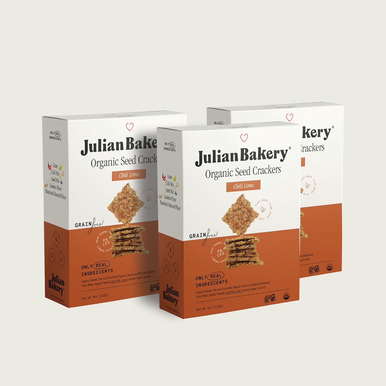 Julian Bakery® Organic Seed Crackers - Chili Lime 4oz | Gluten Free and Organic Certified | Grain Free | Low Carb | Plant-Based | Vegan (3 Pack)
