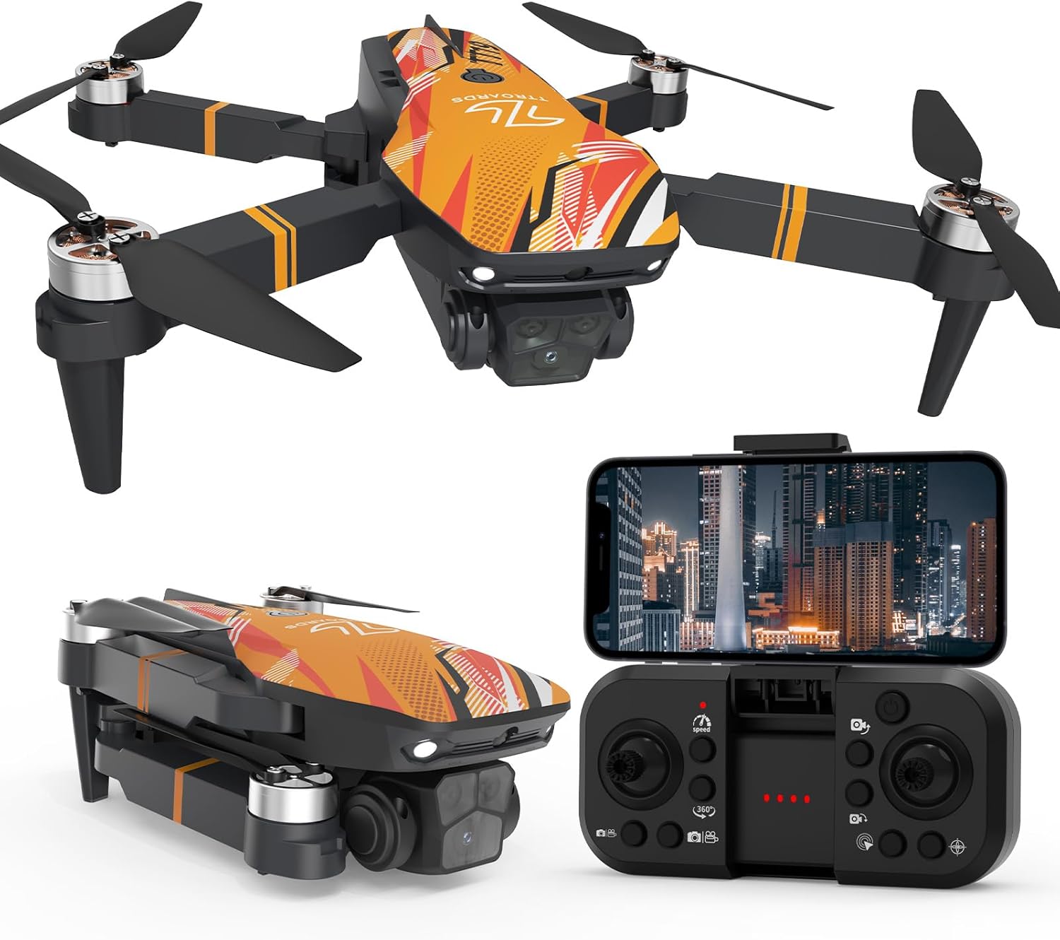 TTROARDS Brushless Motor Drone with Camera 4K, 270° Obstacle Avoidance Optical Flow Positioning Mini Drones for Beginners, Foldable RC Quadcopter Gift Toy for Kids, Orange
