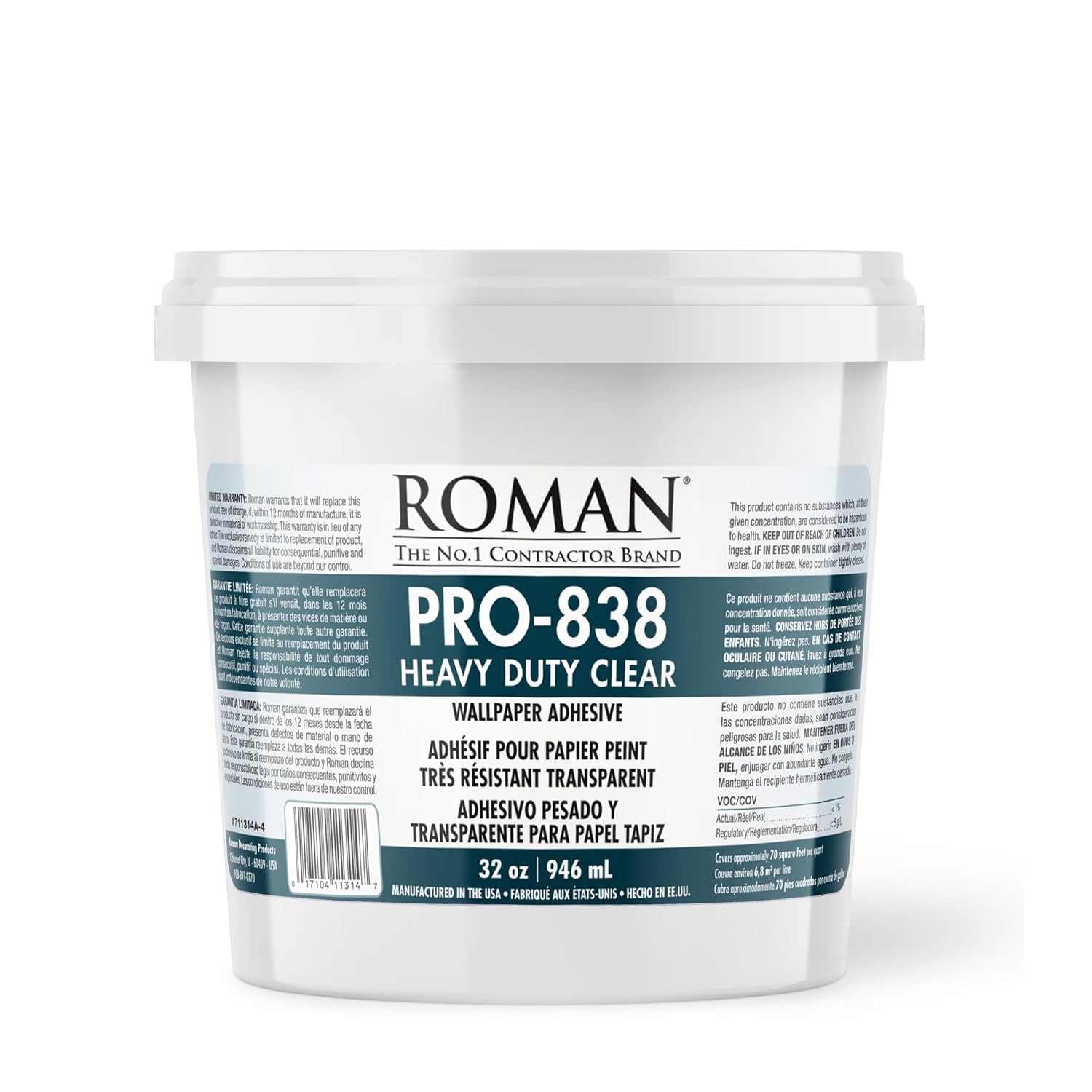 ROMAN PRO-838 Heavy Duty Wallpaper Adhesive, Clear, 1 kg | 946 ml