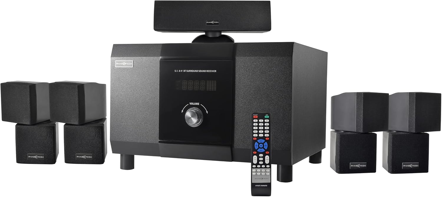 5.1 Channel Home Theater System with 10" Subwoofer, Bluetooth,5 Speakers, Remote, Radio, RCA- Perfect for Movies, Music, Karaoke
