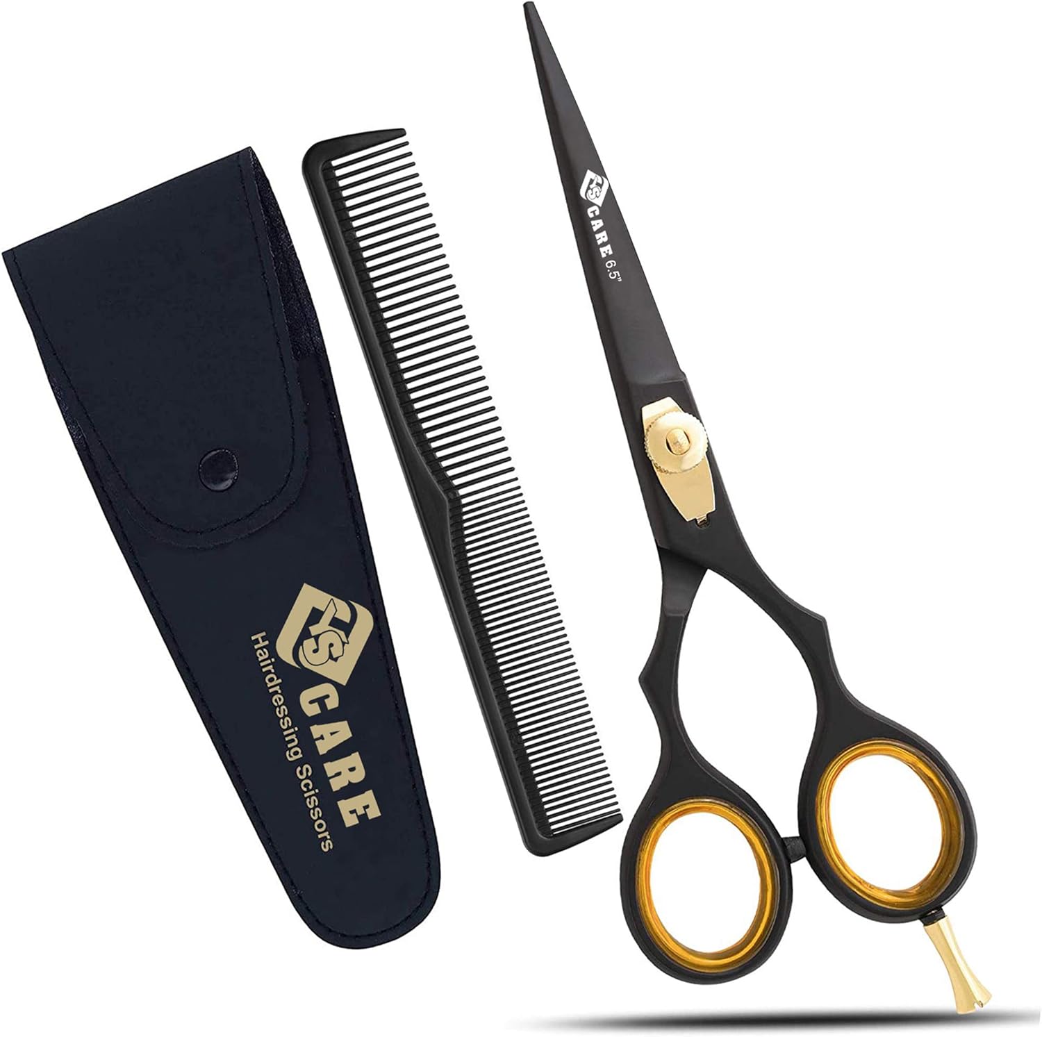 Hair Cutting Beauty Shears Hairdressing Barber Salon Scissors Kit Mustache & Beard Pet Care Grooming Hairs Hairdresser Styling Trimming Cat Dog Classic Scissor 6.5 in Black Set with Extra Comb