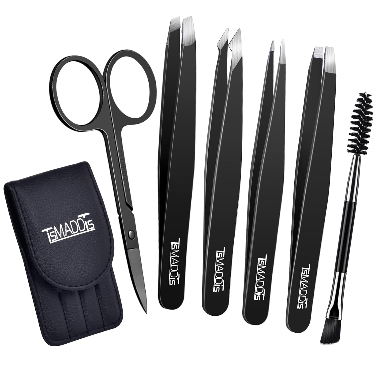 TsMADDTs Eyebrow Tweezers Set and Curved Scissor, Professional Stainless Steel Tweezers for Women and Men, Splinter and Ingrown Hair Removal