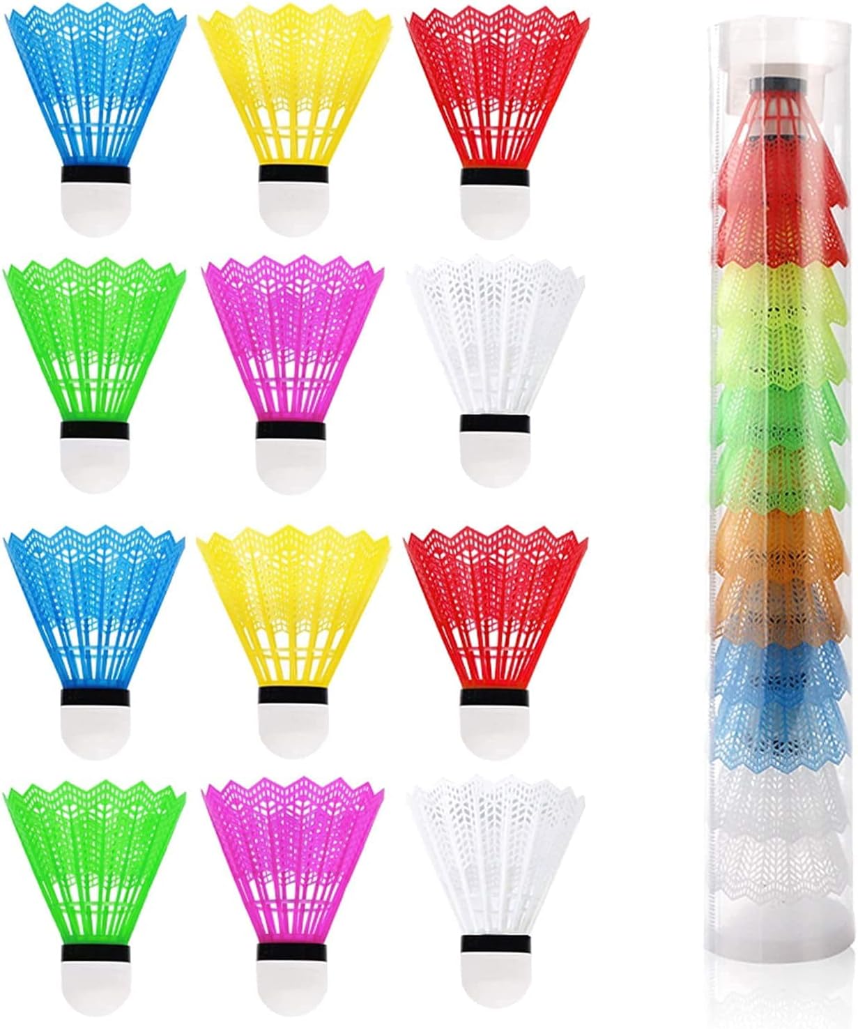 Voarge 12Pcs Nylon Badminton with Great Stability and Durability, Shuttlecocks for Indoor Outdoor Sports Fitness Game Assorted Colors, Random Color