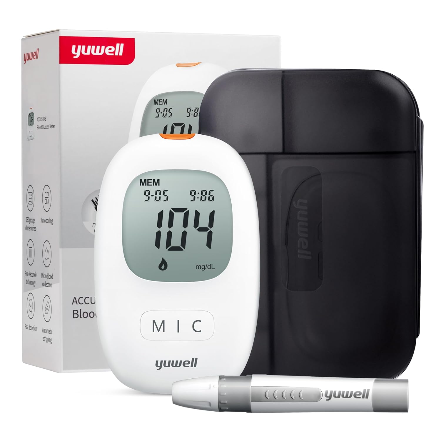 yuwell Blood Sugar Monitor Ideal for Home Use, Batteries Included (710 with 10pcs test strip and lancets)