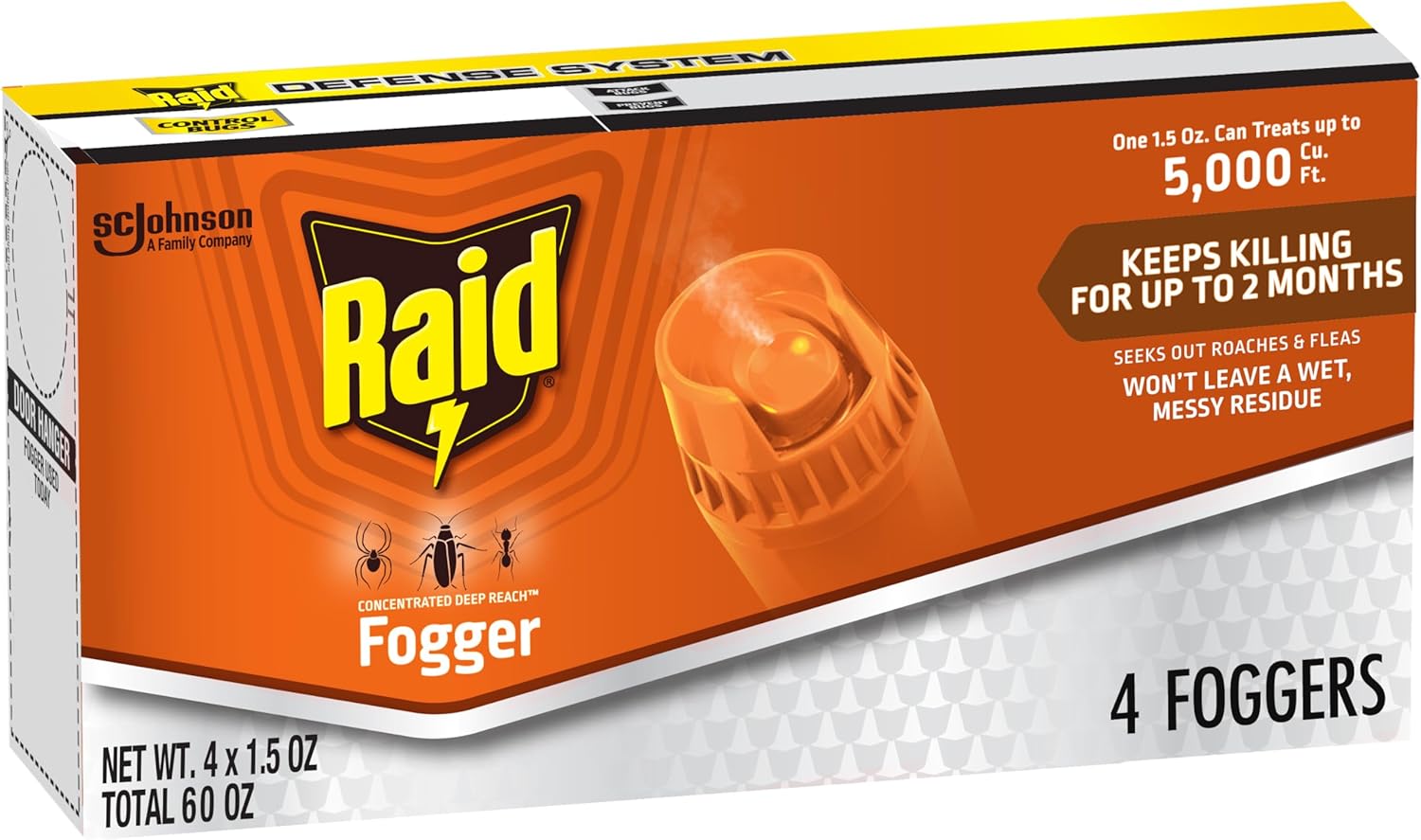 Raid Concentrated Deep Reach Pest Killer & Roach Foggers, For Roaches, Ants, Crickets, and Other Insects, Kills Roaches for 2 Months, 1.5oz, 4 Count