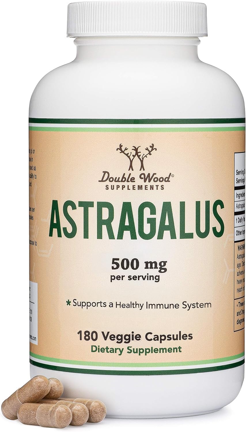 Double Wood Supplements Immune Boosting Astragalus 500mg 180 Capsules - Rich in Flavonoids and Polysaccharides - Non-GMO, Gluten Free, Third Party Tested