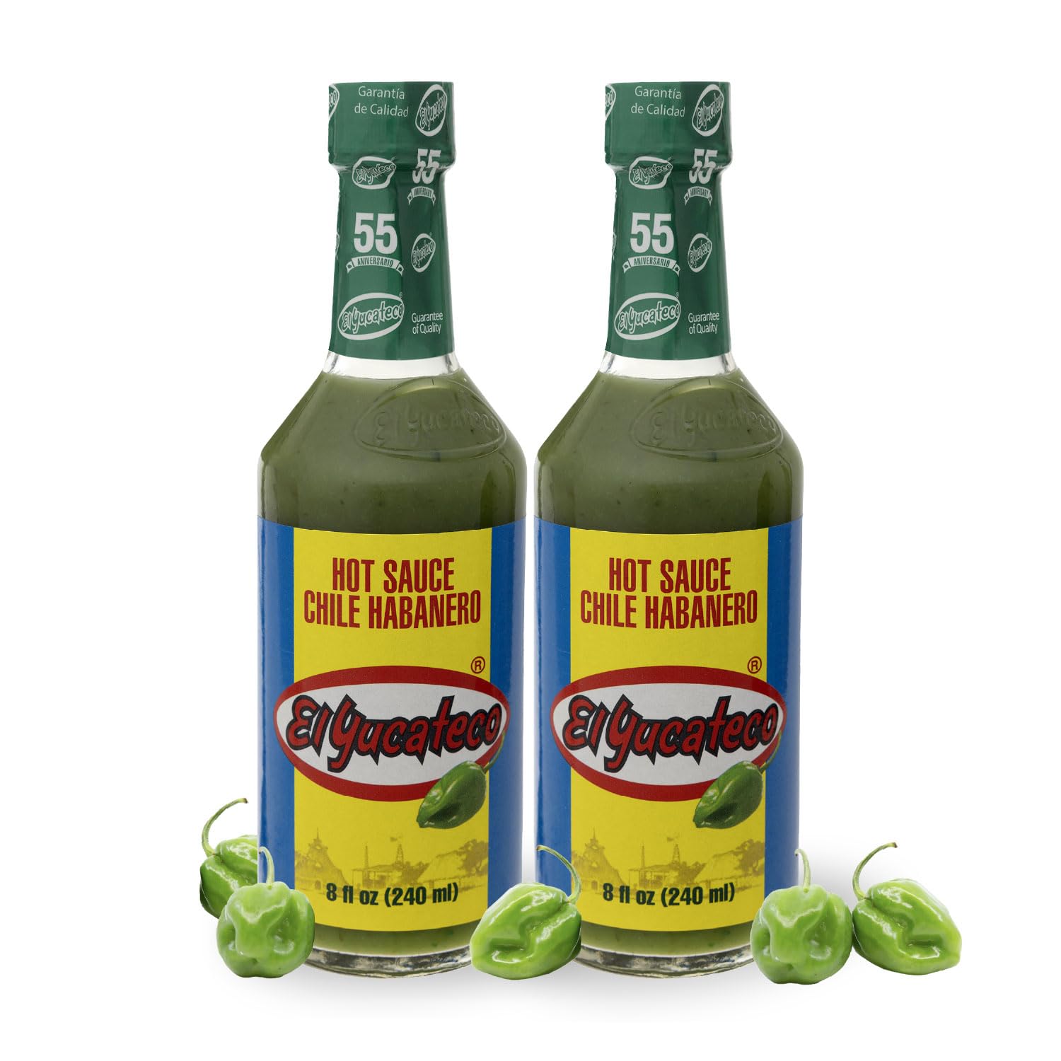 EL YUCATECO Green Hot Sauce, Bold flavor with real Green Sauce Chile Habanero, authentic Mexican salsa, perfect for tacos and marinades, Super spicy condiment, 2-Pack | 8 fl oz