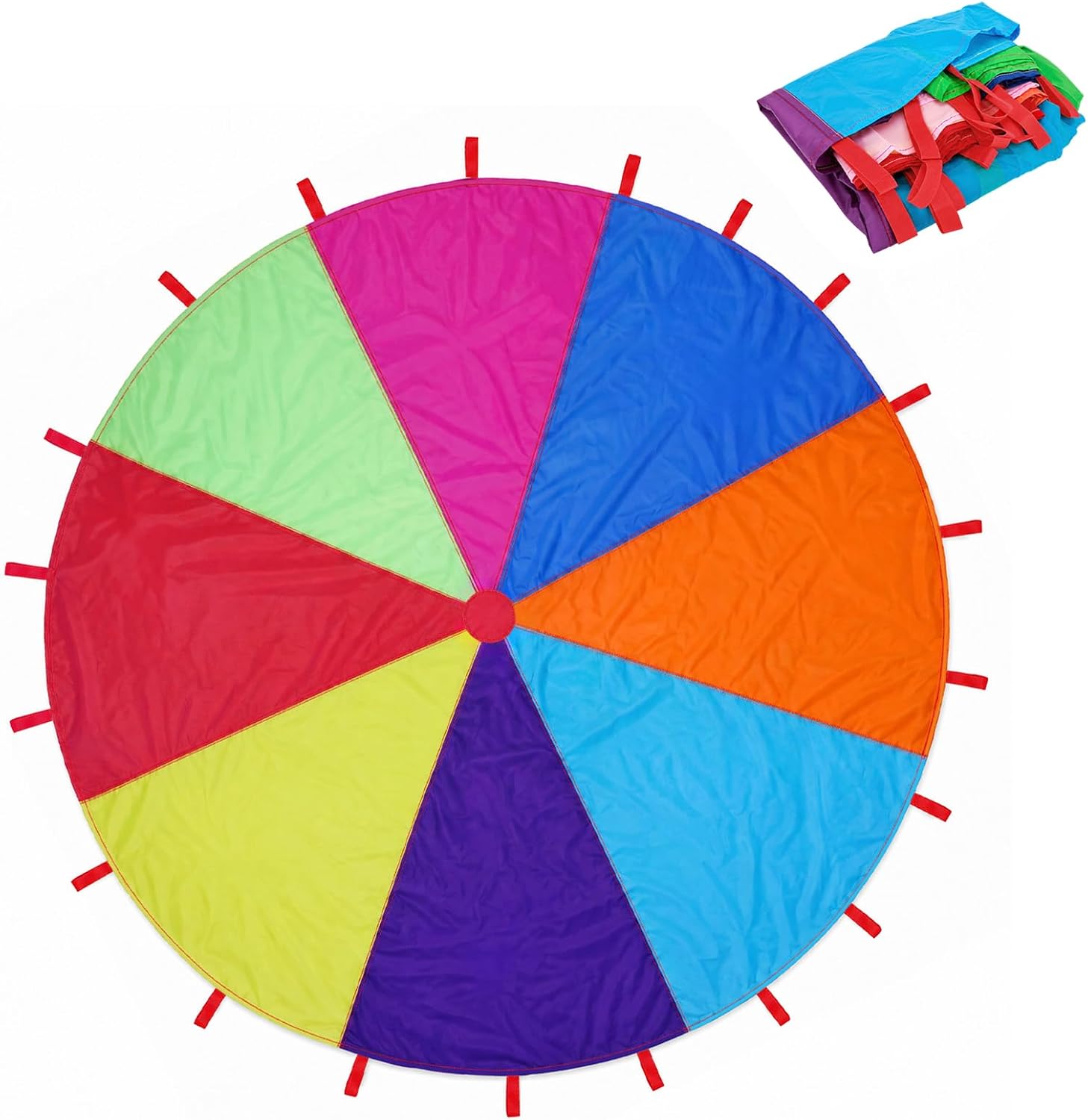 6.5 FT/13.1 FT Rainbow Parachute with 8 Handles/20 Handles, Gymnastics Play Circus Games for Kids, School Playground Outdoor Activities, Indoor Sports Equipment