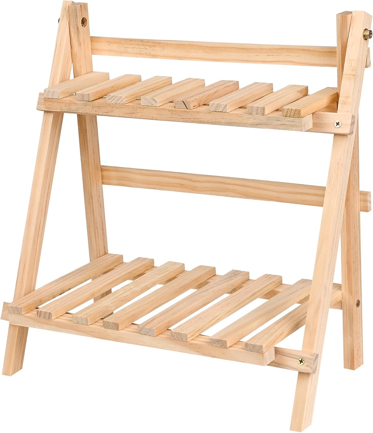 LEXFUNN 2-Tier Ladder Shelf - Rustic Folding Wooden Bookshelf & Storage Rack, Freestanding Ladder Bookcase Organizer for Living Room, Home Office, Bedroom (Pine)