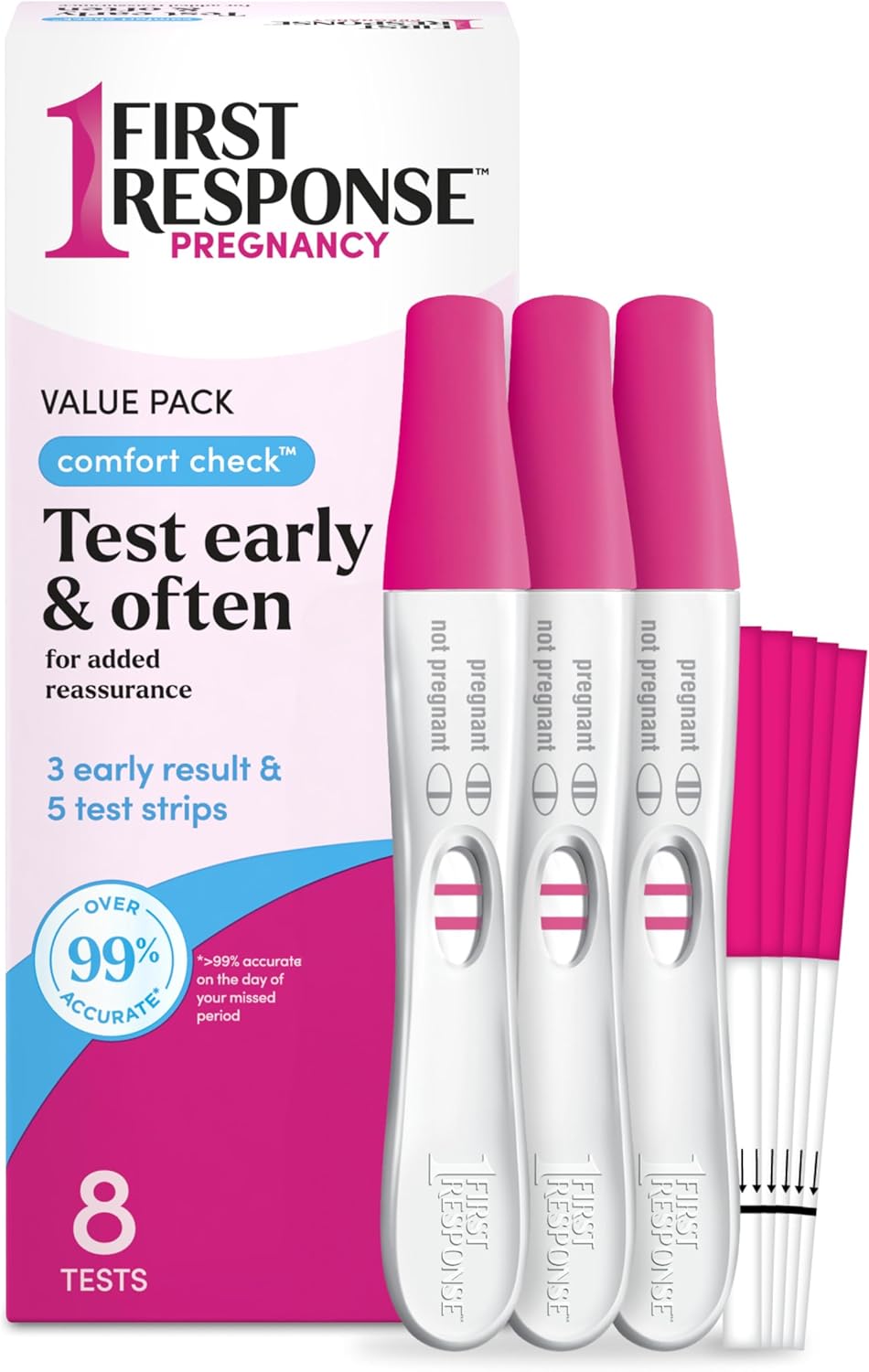 FIRST RESPONSE Comfort Check Pregnancy Test, 8 Count, Pink & White
