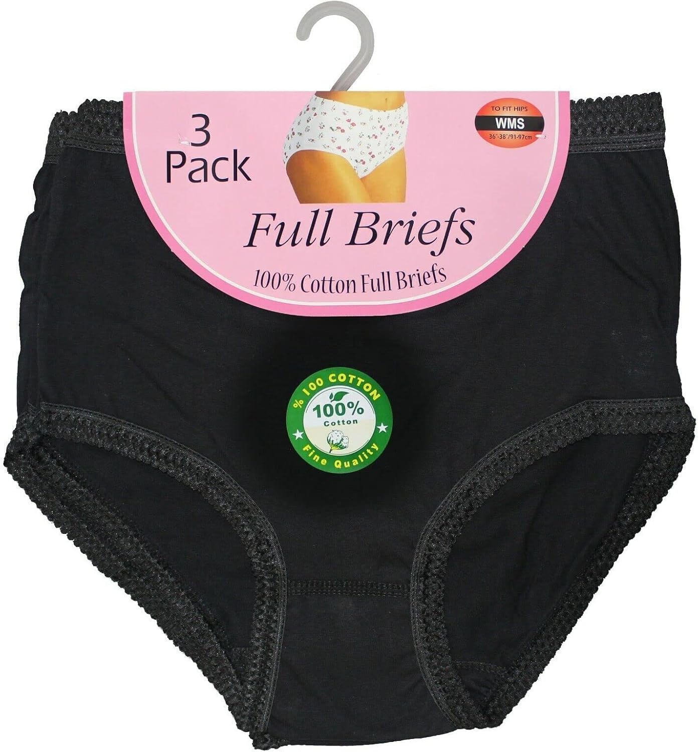 Slumber Nights Ladies 12 Pack Full Mama Briefs Knickers Cotton Underwear (Black, Medium)