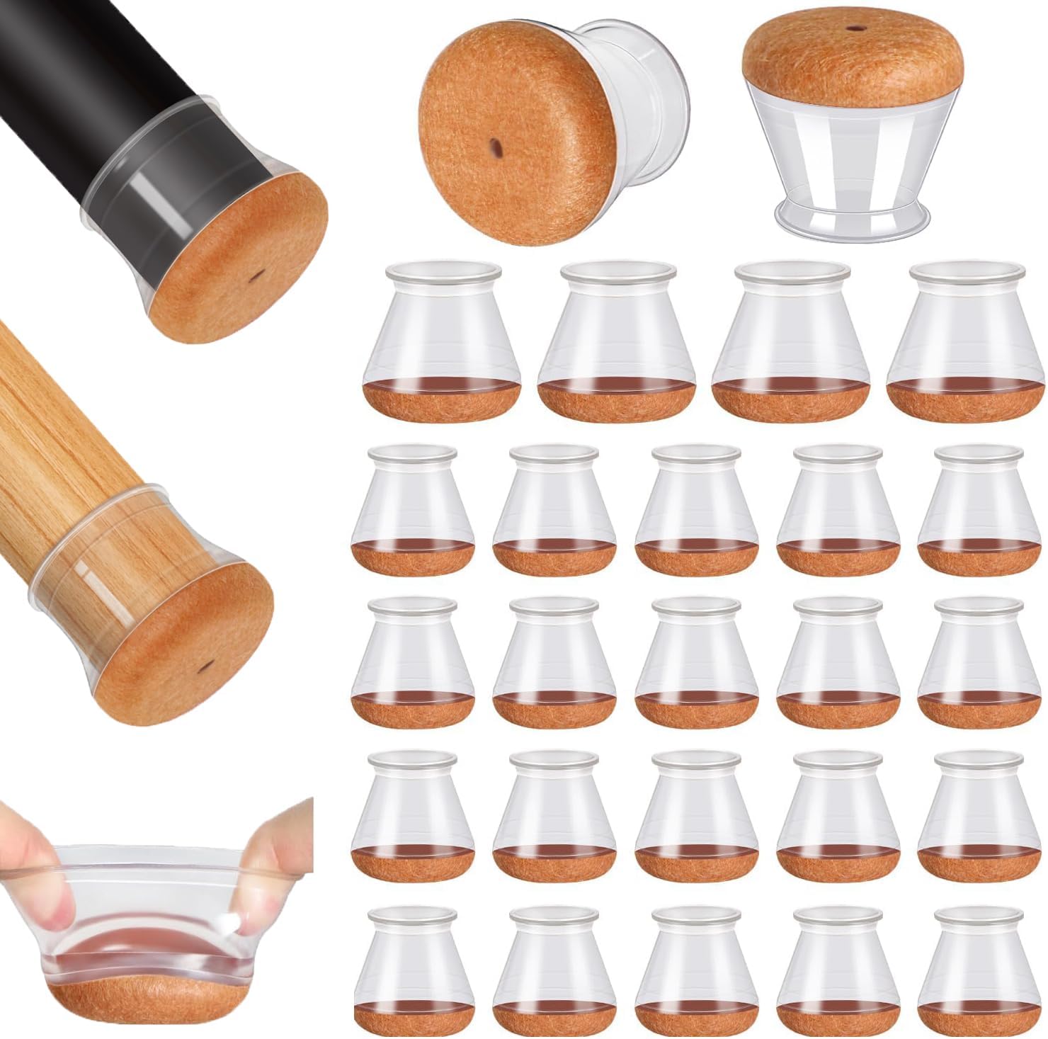 24 Pcs Chair Leg Floor Protectors, Silicone Chair Leg Protectors Caps Covers for Hardwood Floors, Furniture Pads Sliders with Wrapped Felt Bottom Medium (Fit:0.76"-1.18")