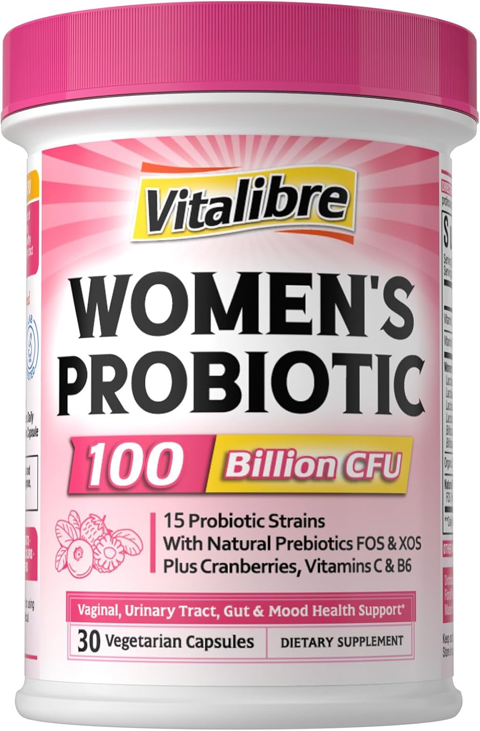 Probiotics for Women 100 Billion CFU 15 Strains, Daily Probiotic & Prebiotic Supplement with Organic Cranberry to Support Vaginal, Digestive, Immune Health, Shelf Stable, 30 Vegan Capsules