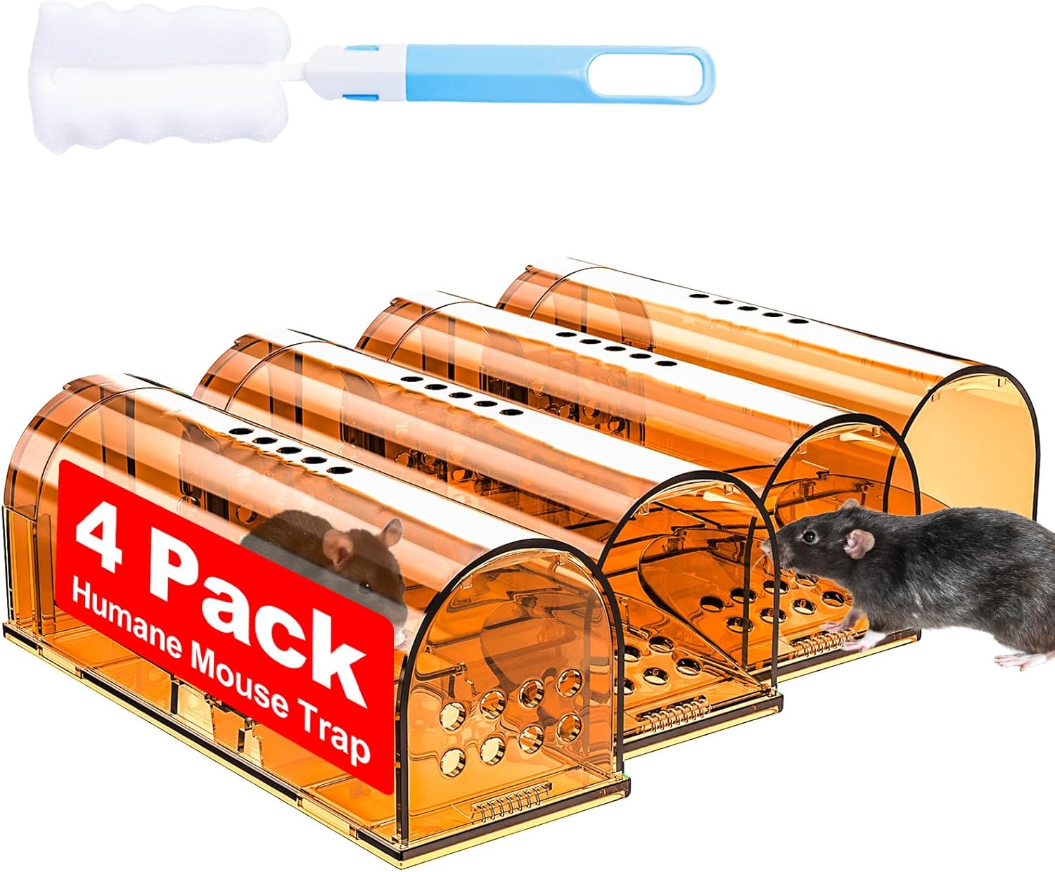 4 Pack Humane Mouse Traps No Kill, Live Mouse Traps Indoor, Reusable Small Mice Trap Catcher for House & Outdoors