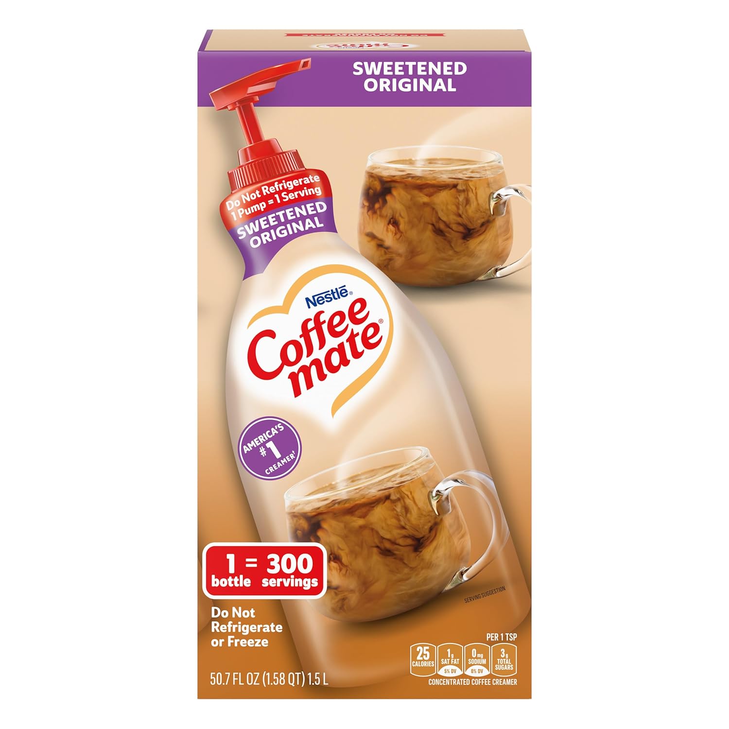 Nestle Coffee mate Coffee Creamer, Sweetened Original, Concentrated Liquid Pump Bottle, Non Dairy, No Refrigeration, 50.7 oz