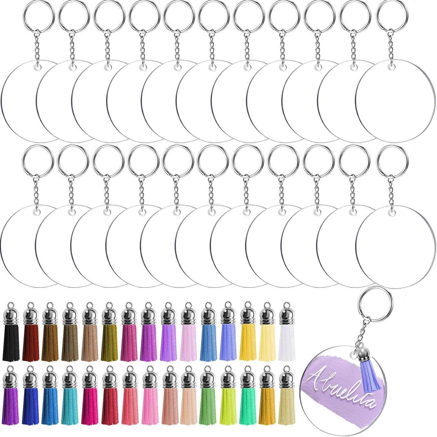 3 Inch Round Acrylic Keychain Blanks for Vinyl Crafting- 48 Pcs Acrylic Keychain DIY Set Including 3 Inch Clear Circle Discs with Hole, Key Chain Ring and Tassel