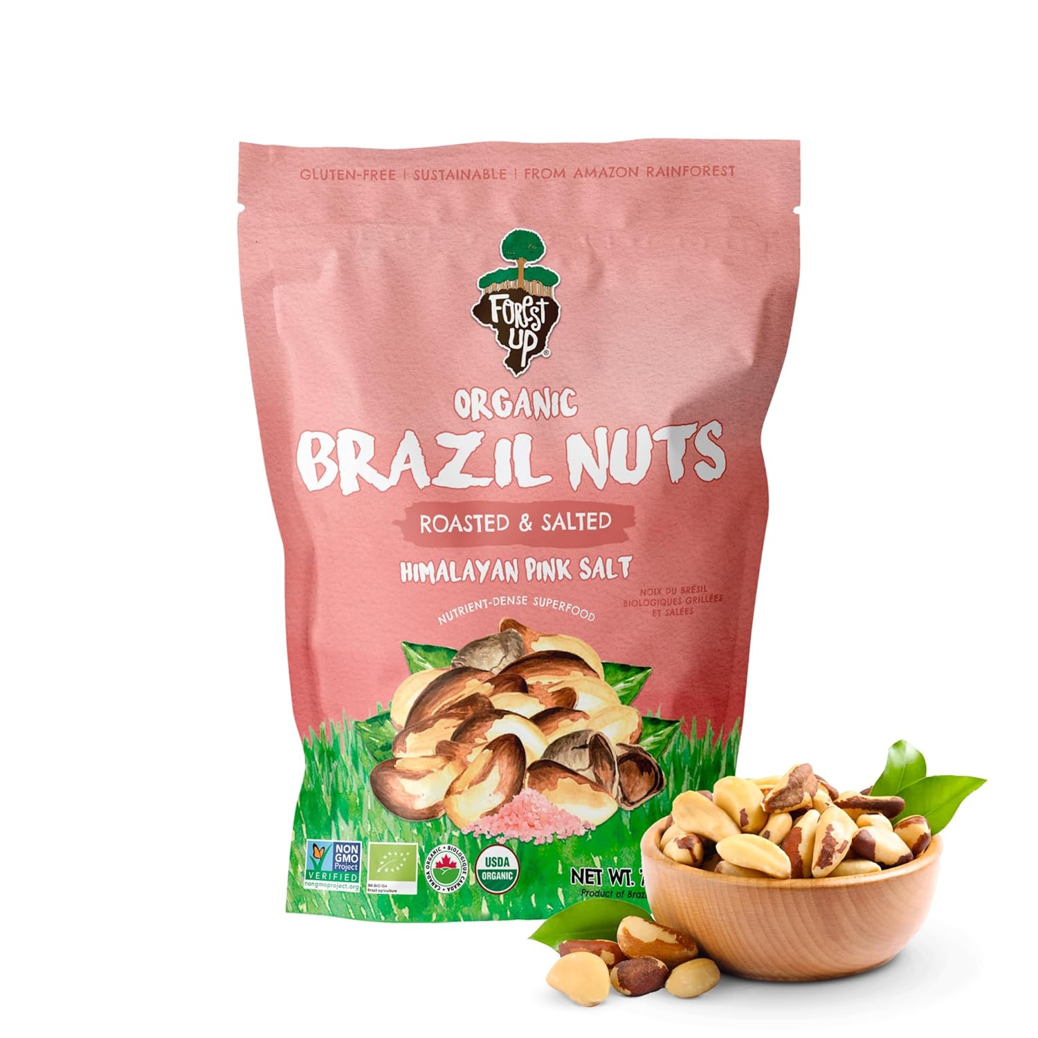FLORESTA EM PÉ - The True Organic Premium Brazil Nuts (7oz) Roasted & Himalayan Salt | Kosher | Non-Gmo | Certified Organic | No Oil | Fresh | Vegan | Gluten Free | Keto and Paleo Friendly | Sustainably Harvested