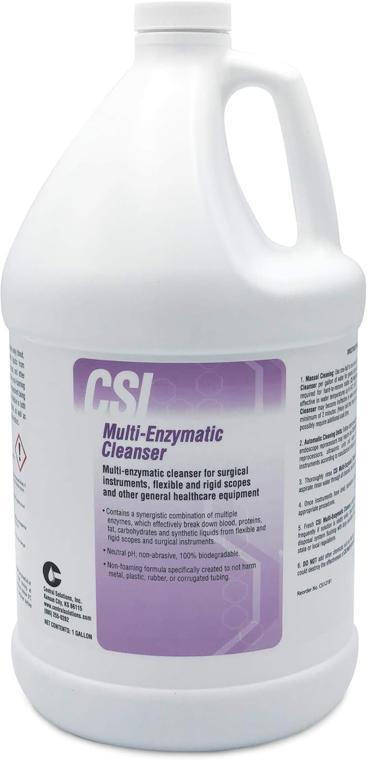 CSI Central Solutions Multi Enzymatic Cleanser - Hospital Grade Medical Instrument Cleaner for Presoak and Manual Processing, 1 Gal