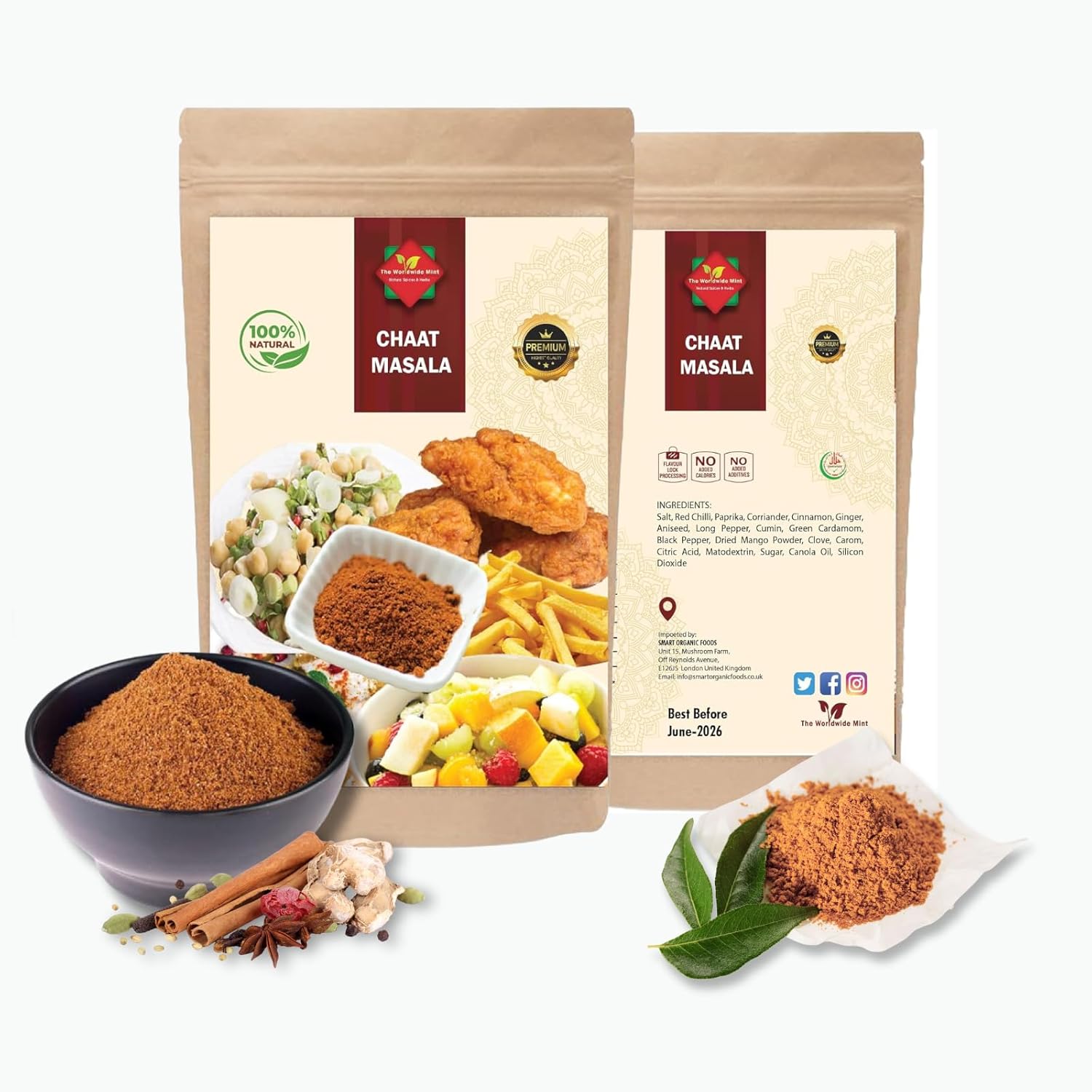 Chaat Masala Powder 100g – Premium Indian Spice Blend by The Worldwide Mint | Authentic Street Food Flavor | All-Natural, No Artificial Colors, Vegan Seasoning for Snacks & Salads