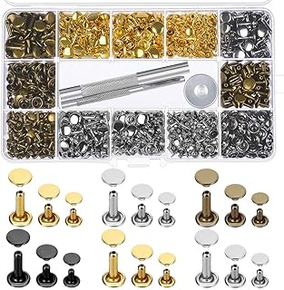 Paxcoo 480 Sets 3 Sizes Leather Rivets Double Cap Rivet Tubular Metal Studs with 3 Pieces Setting Tool Kit for Leather Craft Repairs Decoration, 4 Colors